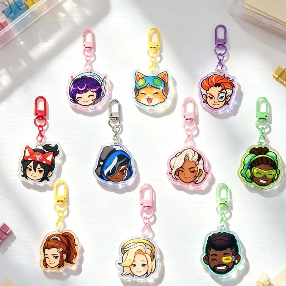 Porte-clés en acrylique Overwatch 2 : Brigitte, Mercy, Kiriko, Ana, Symmetra – Décoration de sac à dos, cadeau de festival