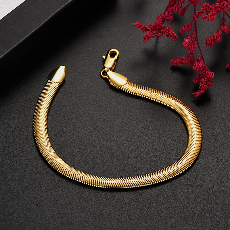 

Color Preserved Electroplating 18K True Gold K Gold Charm Party Jewelry 6MM Soft Snake Bone Bracelet for Men and Women