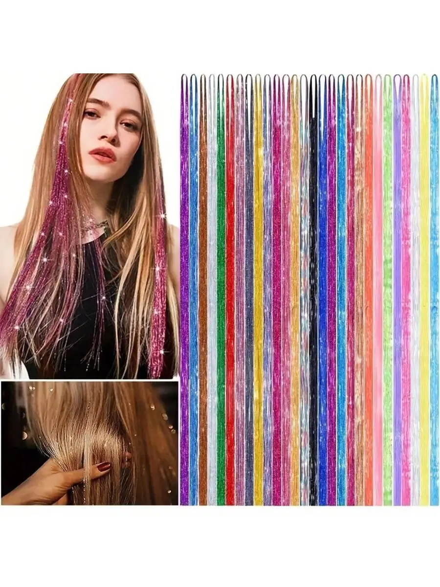 

Hair Tinsel Kit, Fairy Tinsel Hair Extensions With Tool Holographic Hair Tinsel Heat Resistant Sparkling Synthetic Hair Glitter