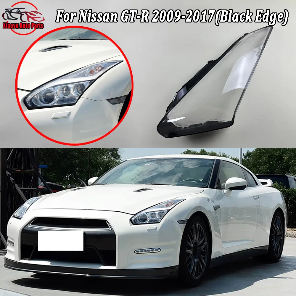 Car Accessories Headlight Lamp Shade Headlamp Lampshade Cover Lens Plexiglass For Nissan GT-R 2009 2010 2011-2017 (Black Edge)