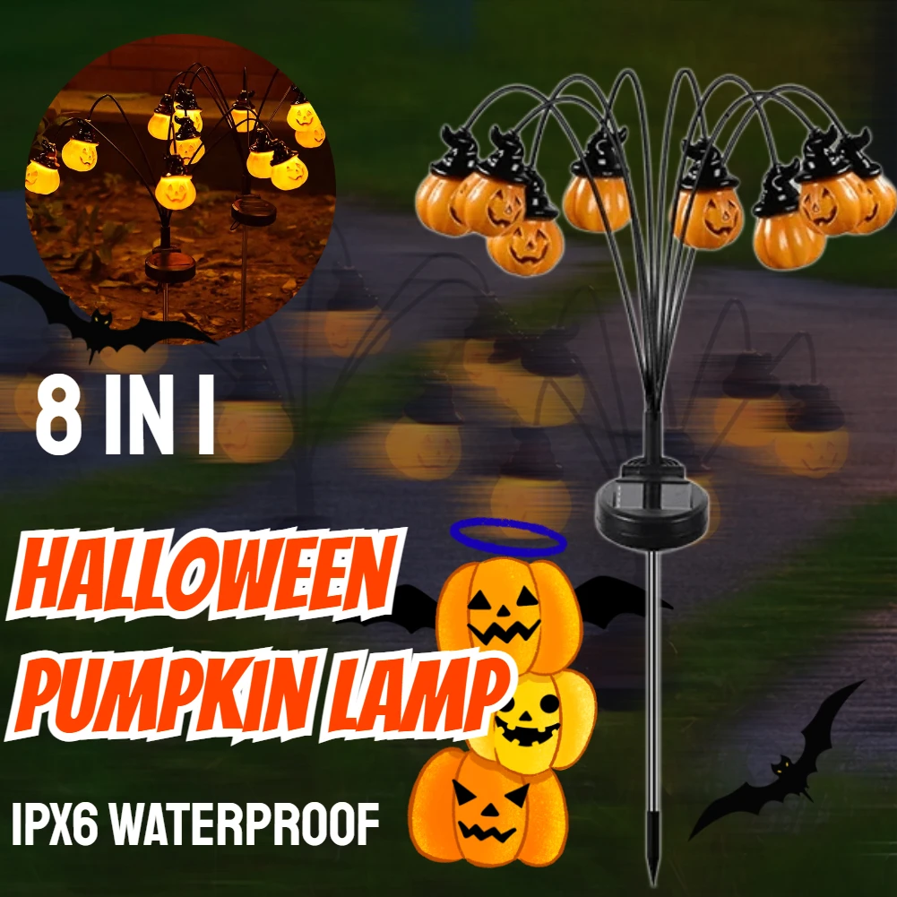 2szt Halloween Solar Pumpkin Pathway Lamp Scary Pathway Marker Lights Festival Theme Waterproof Outdoor Holiday Party Supplies