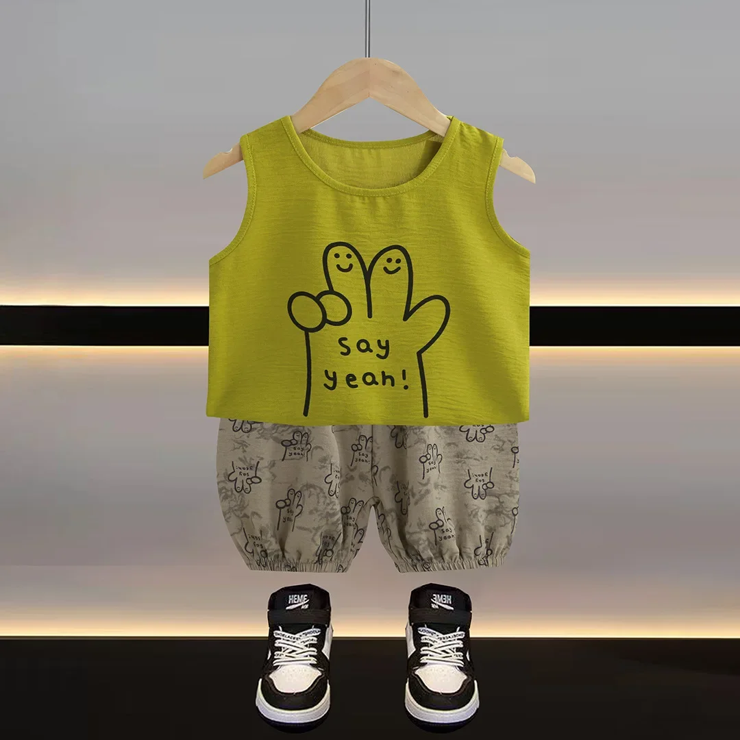 2PCS Summer Outfits Sleeveless Letter Print Tops +Shorts Set Infant Clothes Baby Girls Boys
