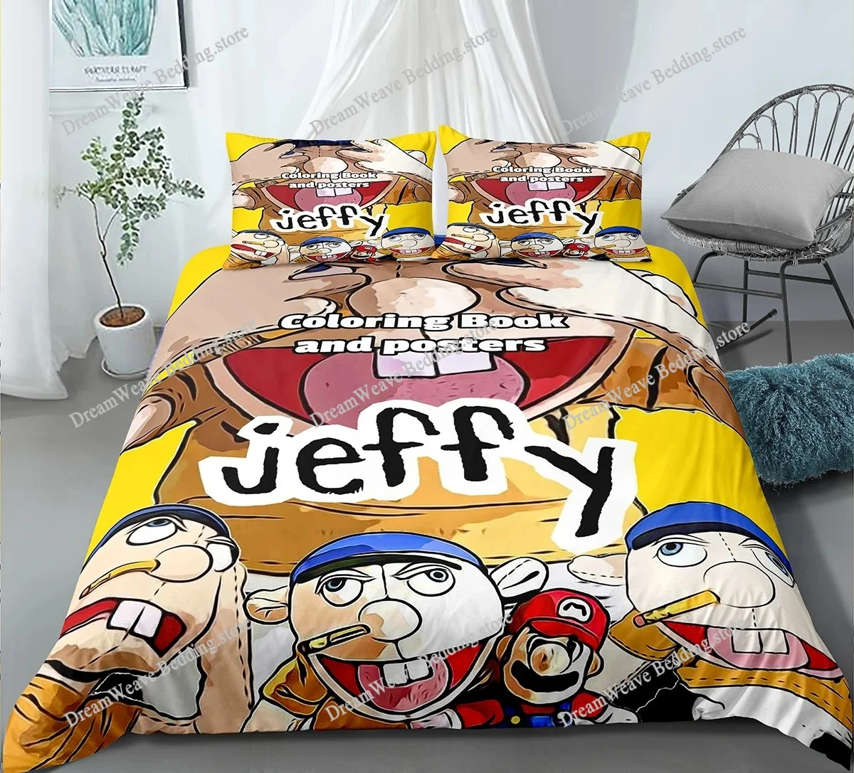 

Indecor Cartoon Jeffy 3D Printed Duvet Case Pillowcase Bedding Set Twin Full Queen King Size for Kids Bedroom Home Textileextile
