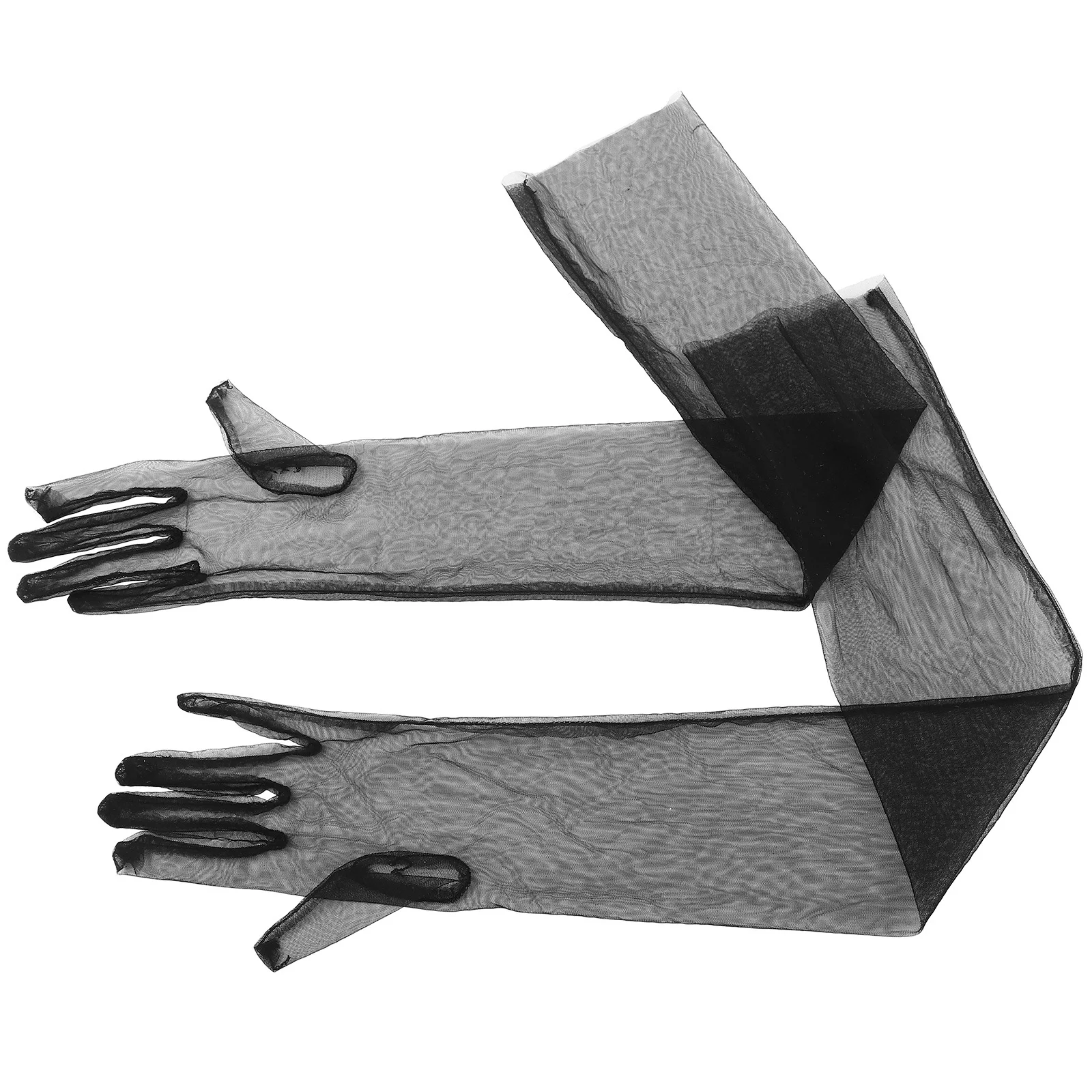 قفازات تول شفافة للعروس أوبرا سوداء للنساء، شبكة طويلة لحفلات الزفاف والحماية من الشمس، قفازات سوداء طويلة وظيفية للنساء رسمية #6