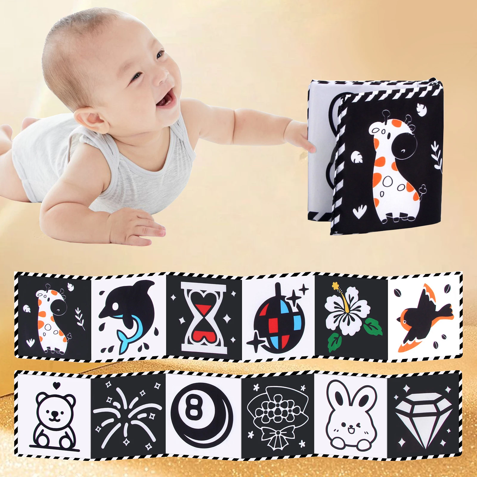 Animal Sensory Cloth Books for Babies 0-36 Months High Contrast Montessori Toy Newborn Crib Toys