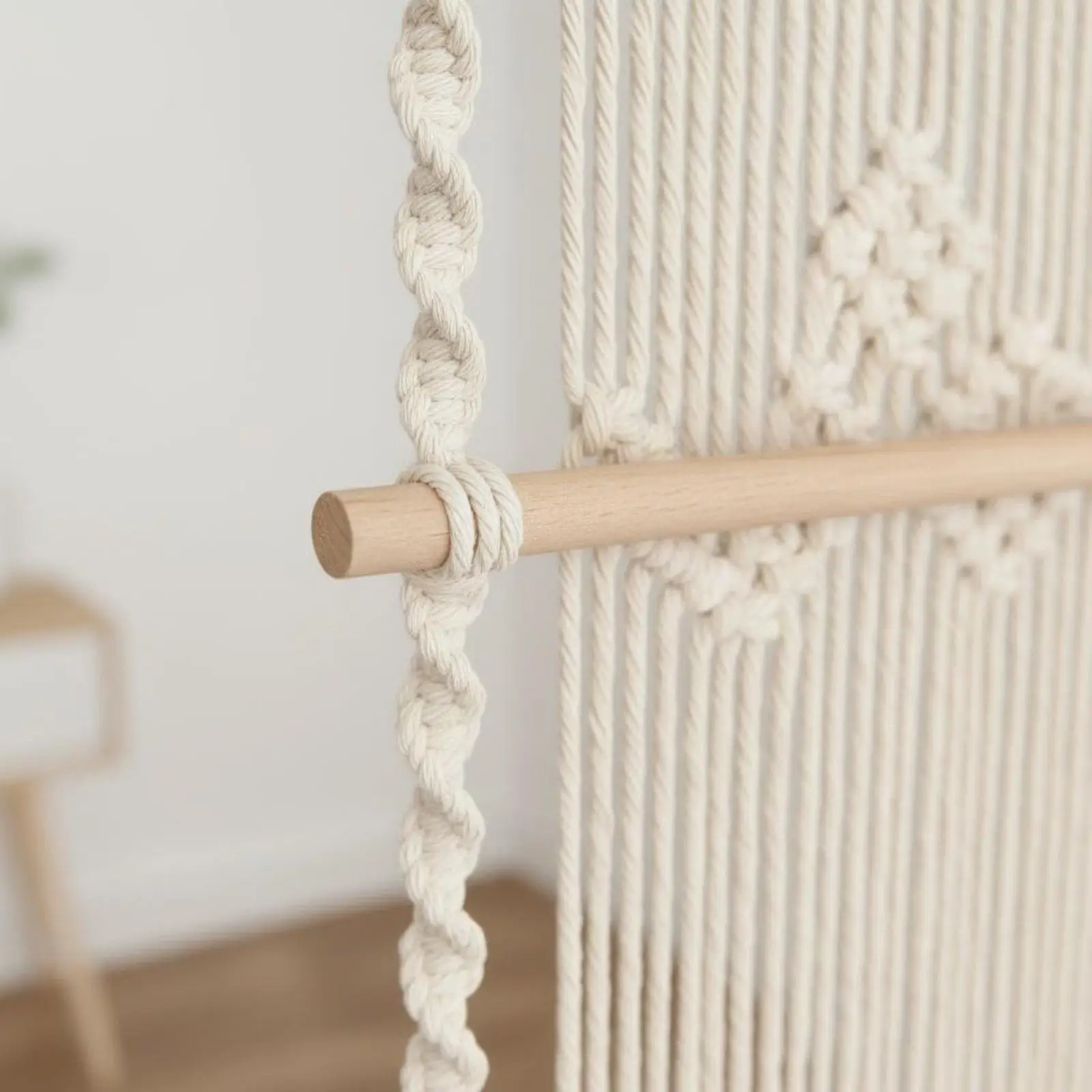 Macrame Woven Wall Shelf for Home Interior Decoration with Three Shelf Tiers for Japanese Room Decor and Plants