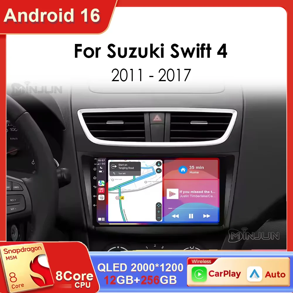 CarPlay Auto para Suzuki Swift 4 2011 2012 2013 -2017, Radio de Auto Android 16, Reproductor Multimedia de Video, GPS, Estéreo, Unidad Principal, 4G WIFI