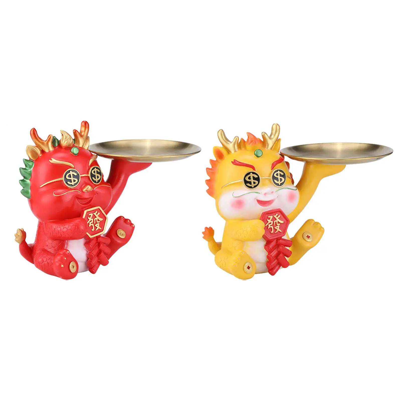 Dragon Statue Piggy Bank Multifunctional Jewelry Trinket Tray Desktop Organizer for Bookshelf Entrance Living Room Decor