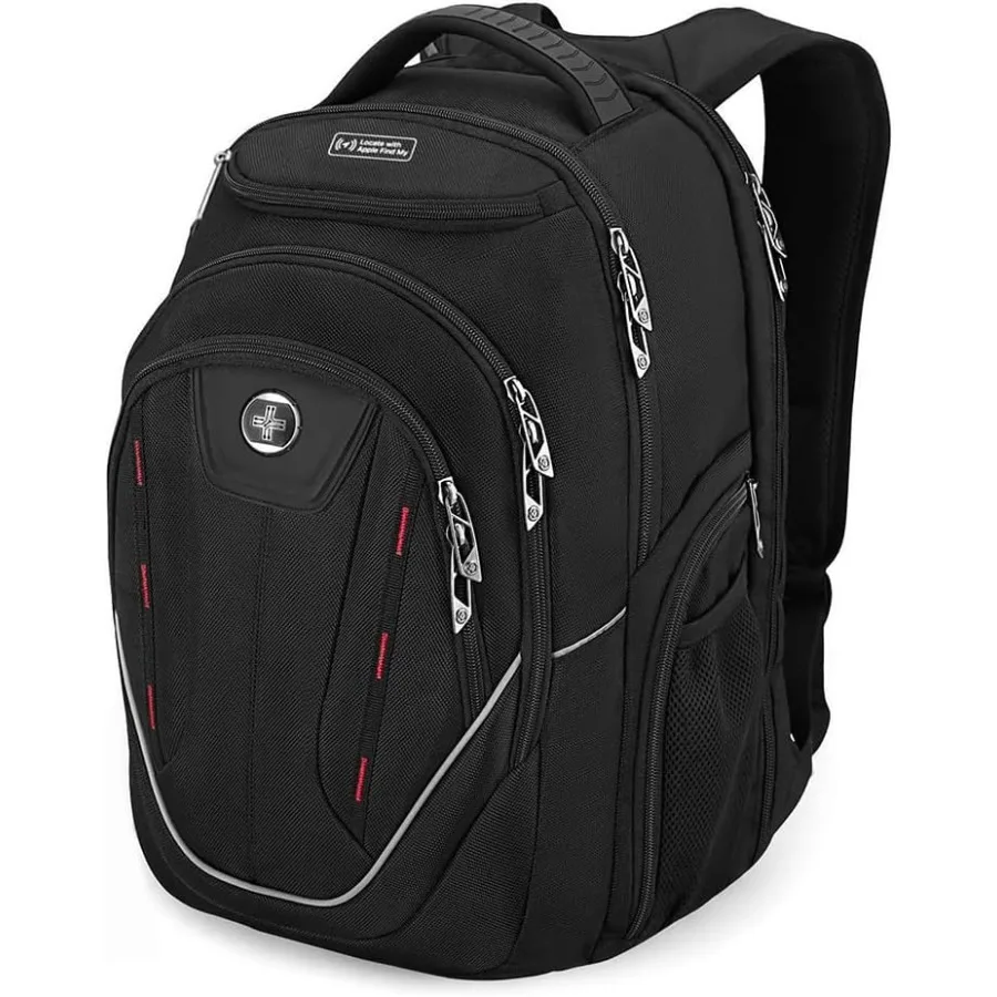 حقيبة ظهر للكمبيوتر المحمول من Swissdigital Design TSA للرجال بمنفذ شحن USB بسعة كبيرة حقيبة ظهر للسفر للأعمال باللون الأسود مع Apple Find M #1