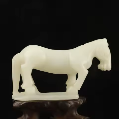 China natural hetian white jade hand carved feng shui decor statue horse pendant h