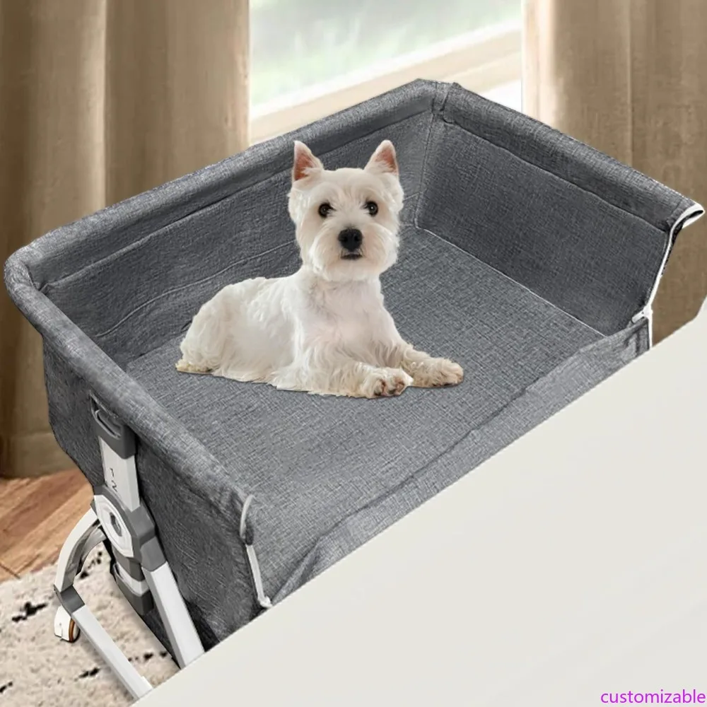 سرير بطابقين للكلاب قابل للتخصيص، سرير بطابقين بارتفاع قابل للتعديل للحيوانات الأليفة، سرير للكلاب مرفق بسرير بشري، سرير للكلاب بجانب السرير للأطفال الصغار #1