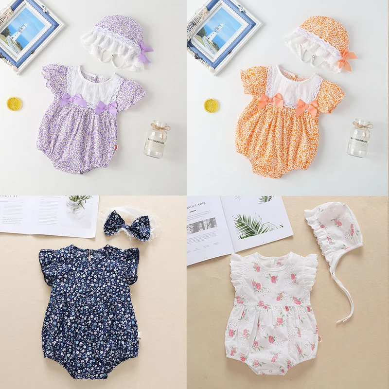 Girl baby floral flying sleeve New Baby Girl Dress Short Sleeved  Dress baby cotton Soft Summer baby children's outdoor clothing