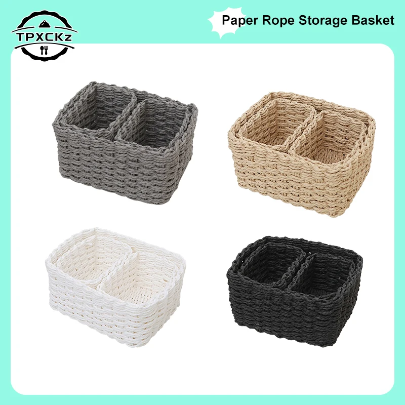 Panier de rangement rond en corde de papier tissé à la main, 3 pièces/ensemble, pour organiser les bacs de rangement décoratifs, boîte de rangement de bureau