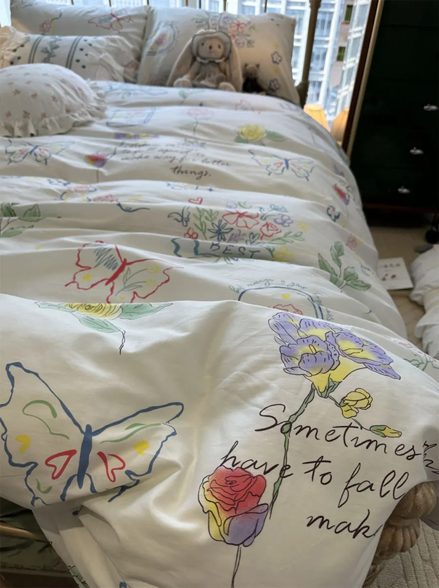 

Fashion romantic flower butterfly beding set,twin full queen king colorful cotton home textile bed sheet pillow case quilt cover