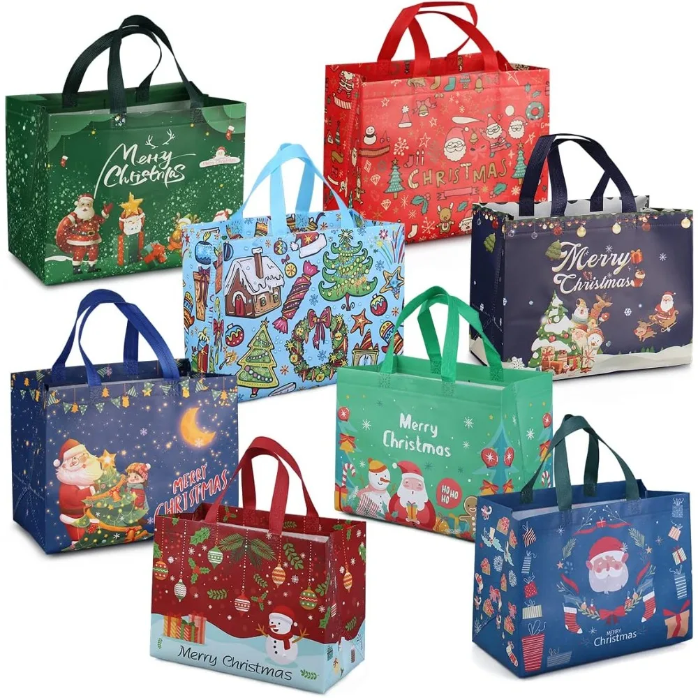 

Christmas Gift Bags, Multifunctional Non-Woven Tote Treat Christmas Bags with Handles for Gifts Wrapping Shopping, Xmas P
