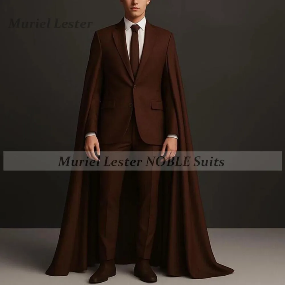 

Male Fashion Suit For Wedding Single Breasted Jacket With Cape Long Customized Man Banquet Prom Blazer Pants 2 Piece Sets Tuxedo