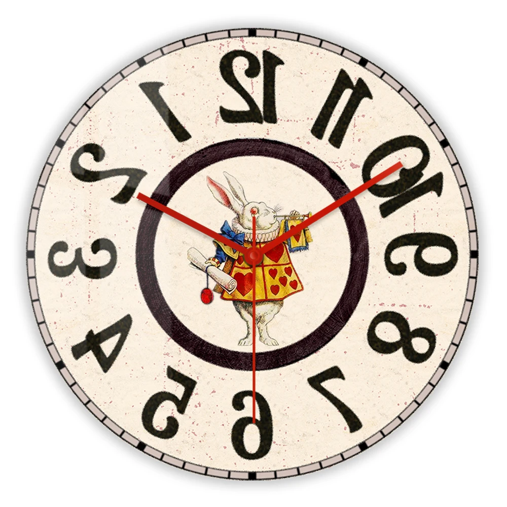 White Rabbit Clockwise Backward Reverse Wall Clock Wonderland Rabbit Fairy Tales Runs Counter Reverse Wall Watch for Girs Room