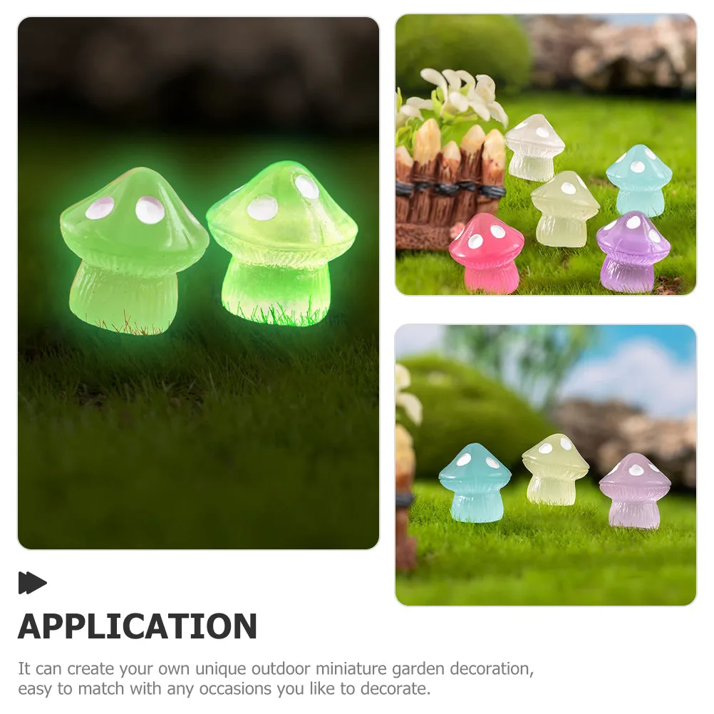 24Pcs Glow in Dark Mini Mushroom Garden Decorations Realistic Resin Miniatures Micro Landscape Bonsai Decoration for Outdoor