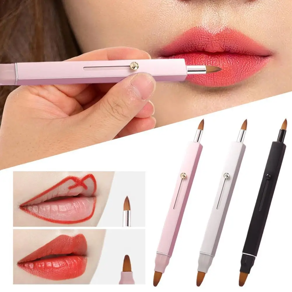 Matita per labbra opaca a doppia estremità a 3 colori Matita per labbra nuda Penna per rossetto rosa pesca naturale impermeabile Trucco per contorno con pennello