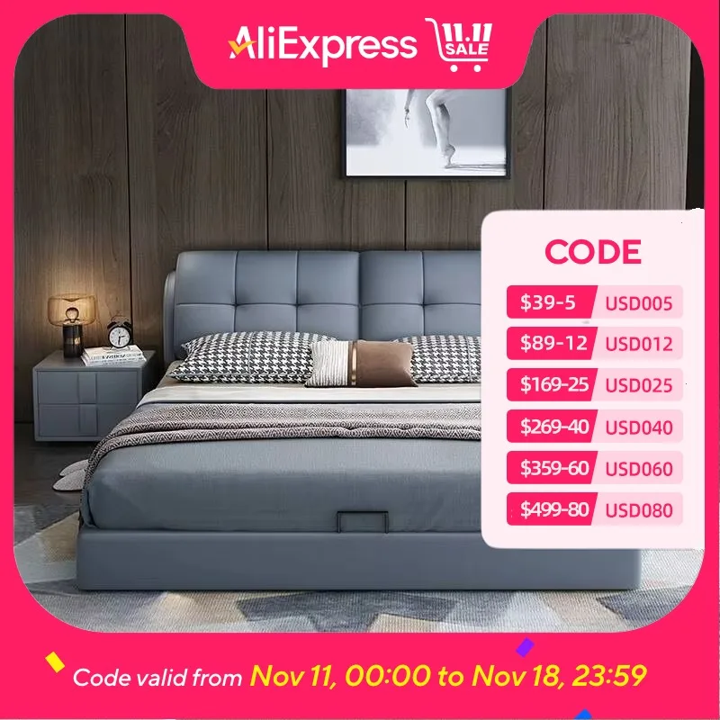 

Organizer Waterproof Double Bed Frame Full Size Platform Storage Double Bed Wooden Modern High Camas De Dormitorio Furniture