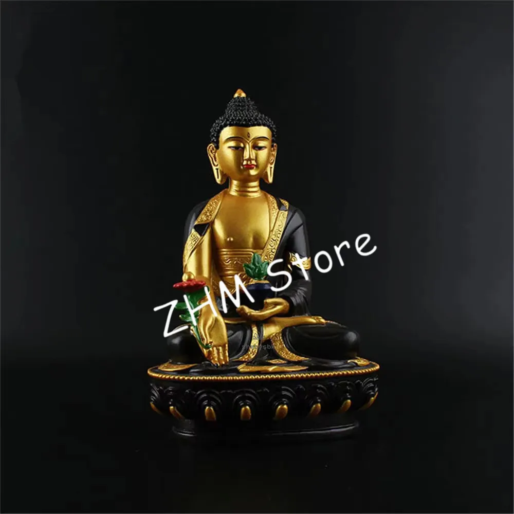 

Spicious Triratna Medicine Buddha Statue Resin Coloured Drawing 20.5cm Figure of Buddha Solemn Temple Good lucky Decoration