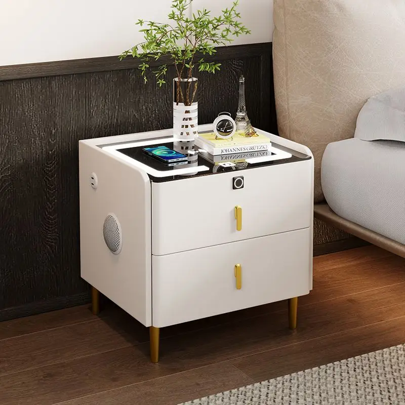 Smart Bedroom Nightstand Furniture - All-in-One Charging Lighting Audio and Security Essential Smart Furniture for Modern Home