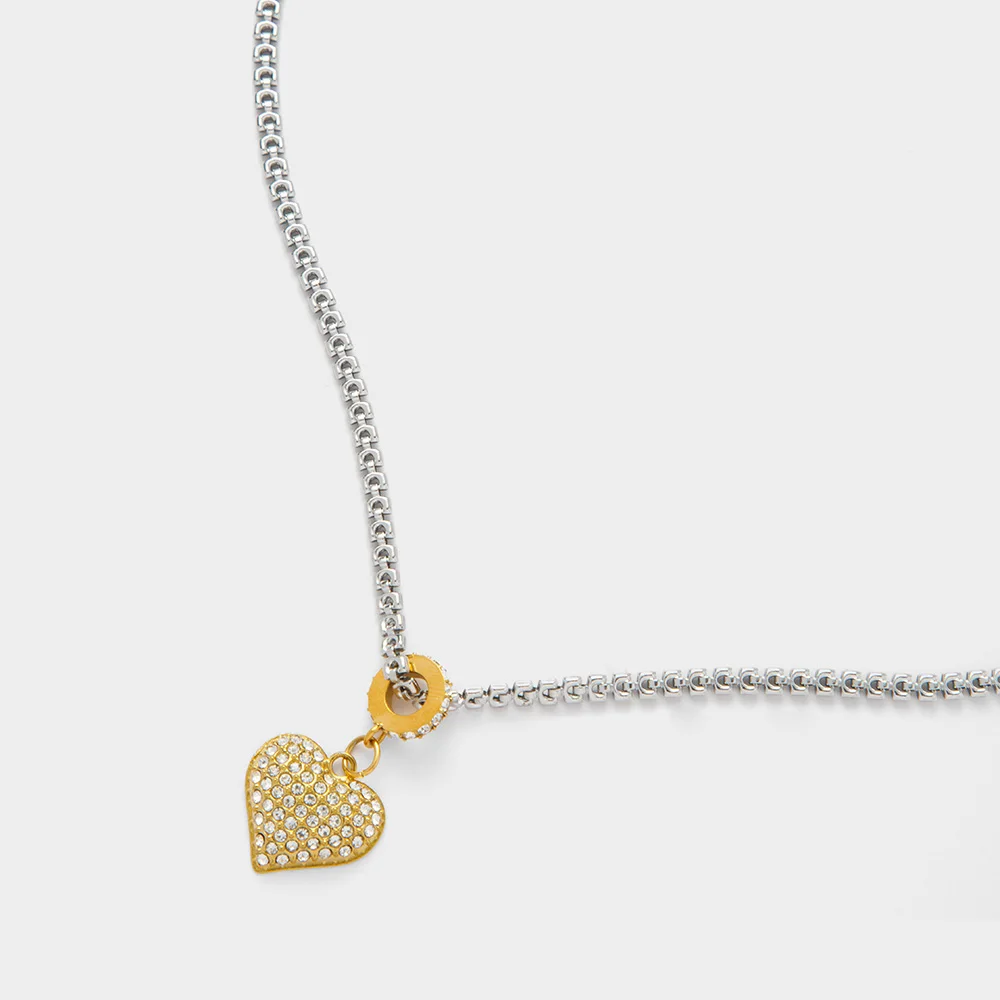 Valentine's Day Jewelry Fishbone Chain 18K Gold Plated Stainless Steel Cute Heart Love Statement Pendant Charms Necklace YF5152