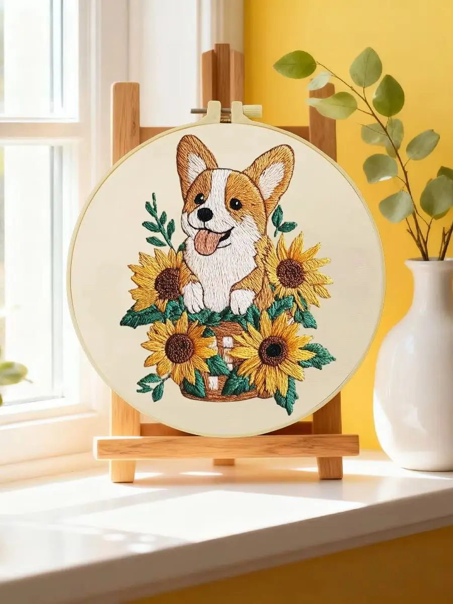 1 Stück 20X20CM/15X15CM 7,87/6,3 Zoll Corgi Stickerei Starter-Kit DIY-Kit DIY-Stickerei-Set Handarbeiten Nadelkunst Malerei – Detail 6