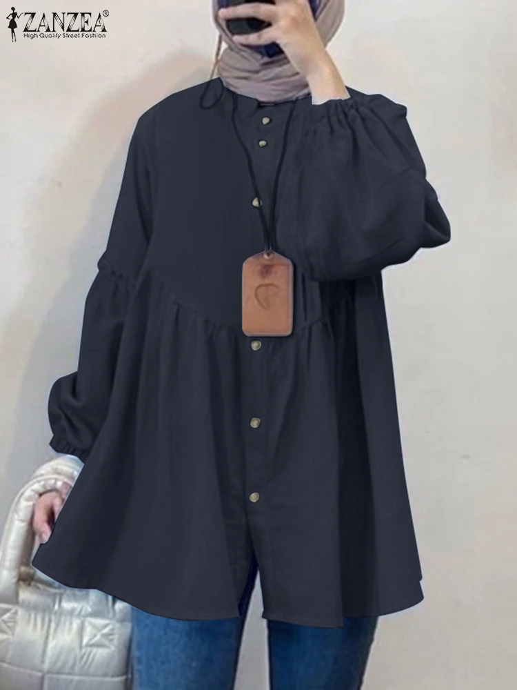 

Vintage Women Muslim Tops ZANZEA Turkey Blouse Fashion Long Sleeve Shirts IsIam Clothing Causal Loose Solid Shirt Button Blusas