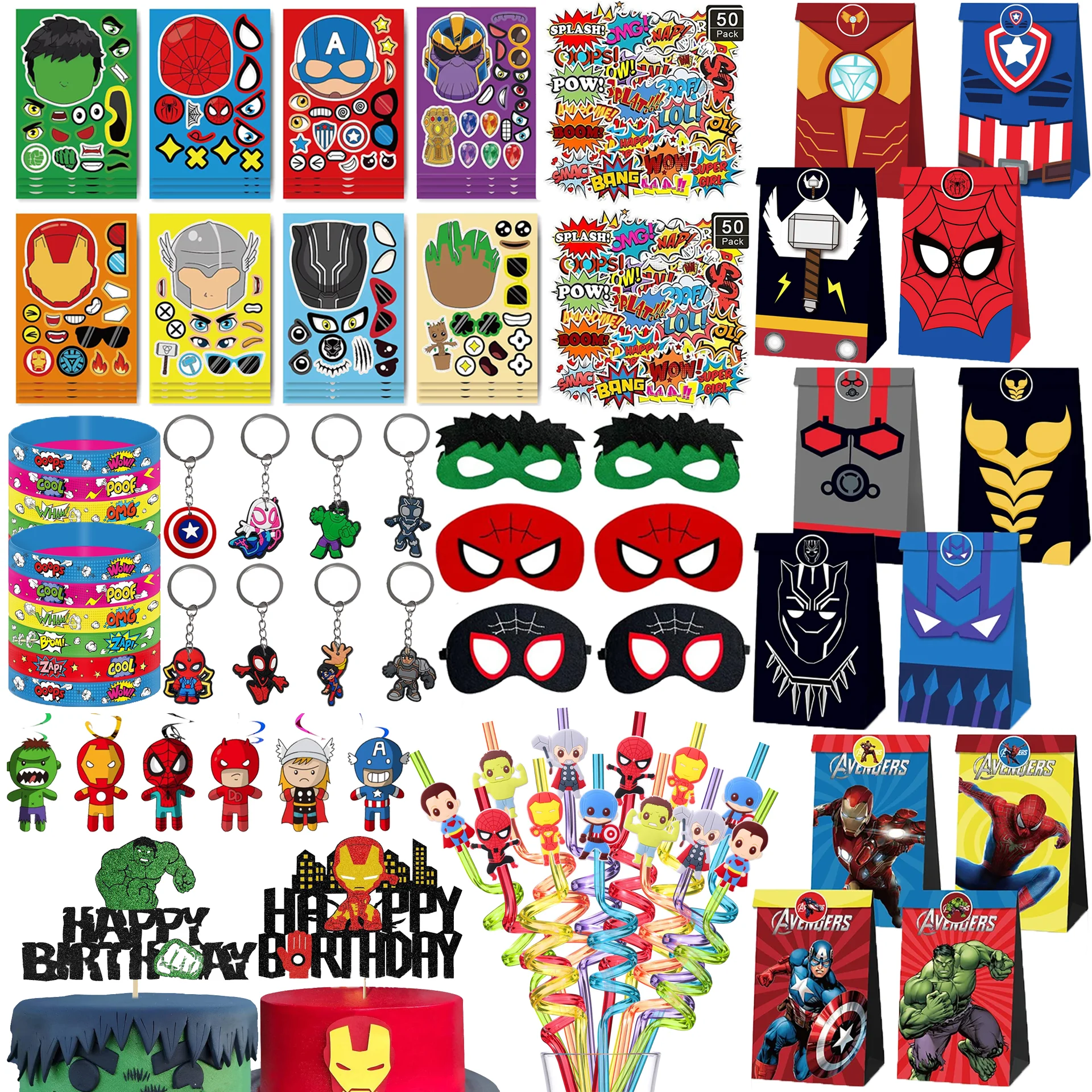 Avengers Superhero Birthday Party Supplies Bracelets Stickers Mask Pinata Goody Bag Fillers Kids Birthday Decor Party Favors