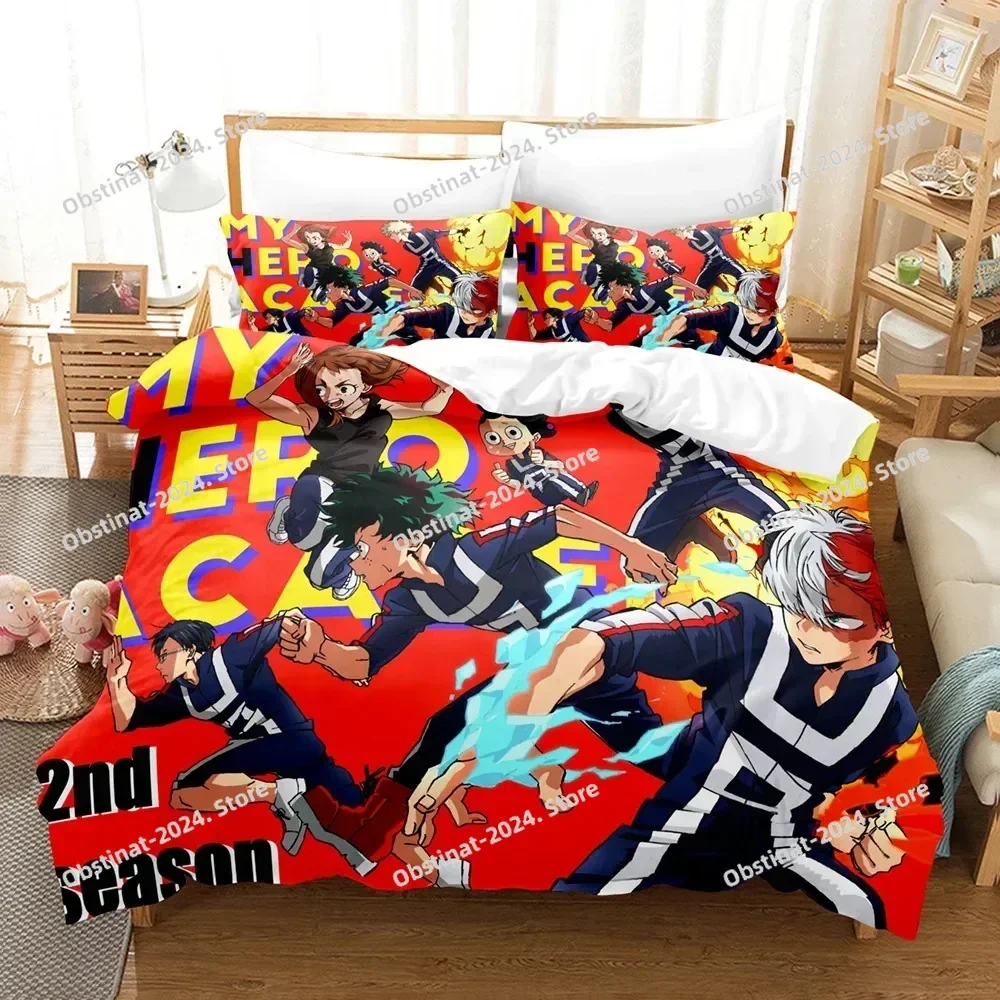 طقم سرير My Hero Academia طقم سرير مطبوع عليه الرسوم المتحركة اليابانية مع غطاء وسادة غطاء لحاف ناعم فردي مزدوج الملكة سوبر كينج مقاس