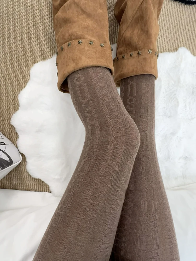 

Y2K Vintage Chain Pattern Tights Women Basic Thickened Wool Tights High Streetwear Stocking Pantyhose For Winter