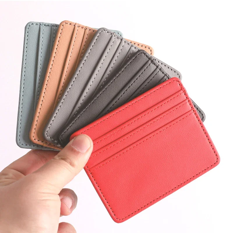 1PC PU Leather ID Card Holder Candy Color Men Bank Credit Card Slot Slim Wallet Women