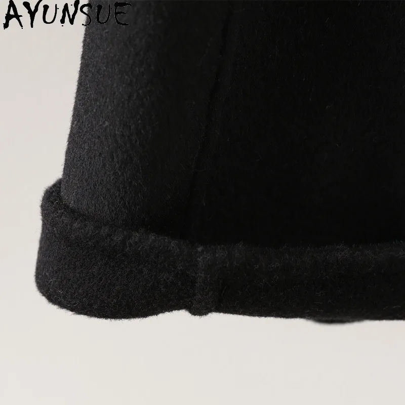 AYUNSUE-Veste courte en laine véritable pour femme, vêtements d'hiver, combinaison tendance pour femme, 100% laine, nouveau, 2024