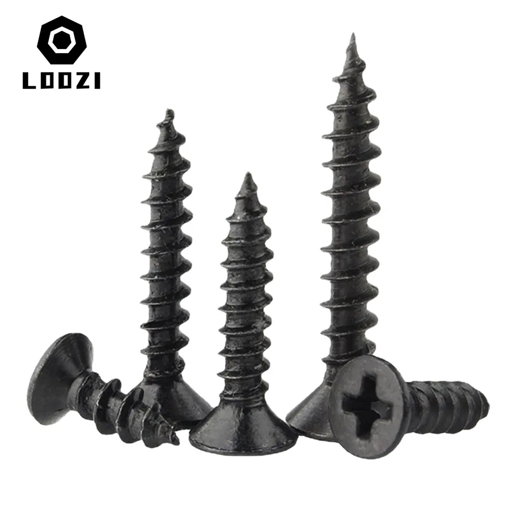 M1 M1,2 M1,4 M1,7 M2 M2,3 M2,6 M3 M3,5 M4 Schwarzer Stahl Kleine Micro Cross Phillips Flachsenkkopf selbstschneidende Holzschrauben – Detail 2