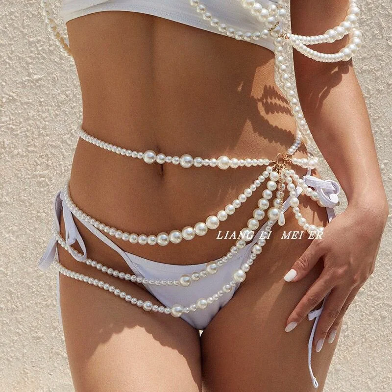 New fashion summer bikini body chain bohemian immitation Pearl evening dress accessories for women jewelry accessories wholesale