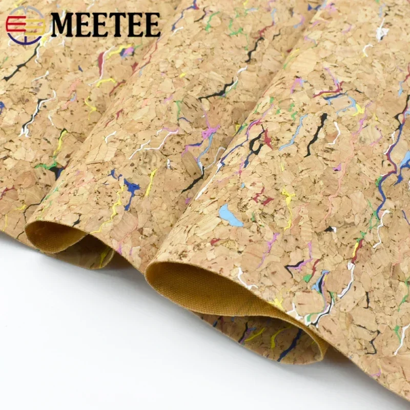 Meetee 90x140cm 0.5mm Pure Natural Cork Leather Fabric Wood Grain Cloth Soft Material for Background Shoes Handbag Decor Crafts