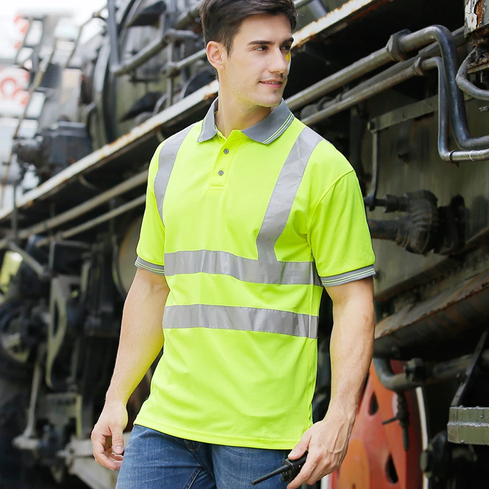 Industrial Safety Shirt Summer Short Sleeve Hi Vis T Shirt Quick Dry High Visibility Reflective Safety Vest Night Work Clothes