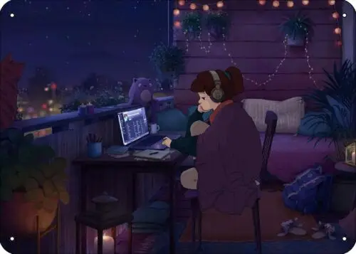 1AM Study Session Lofi Girl Poster Plaque Metal Tin Sign -Aluminum
