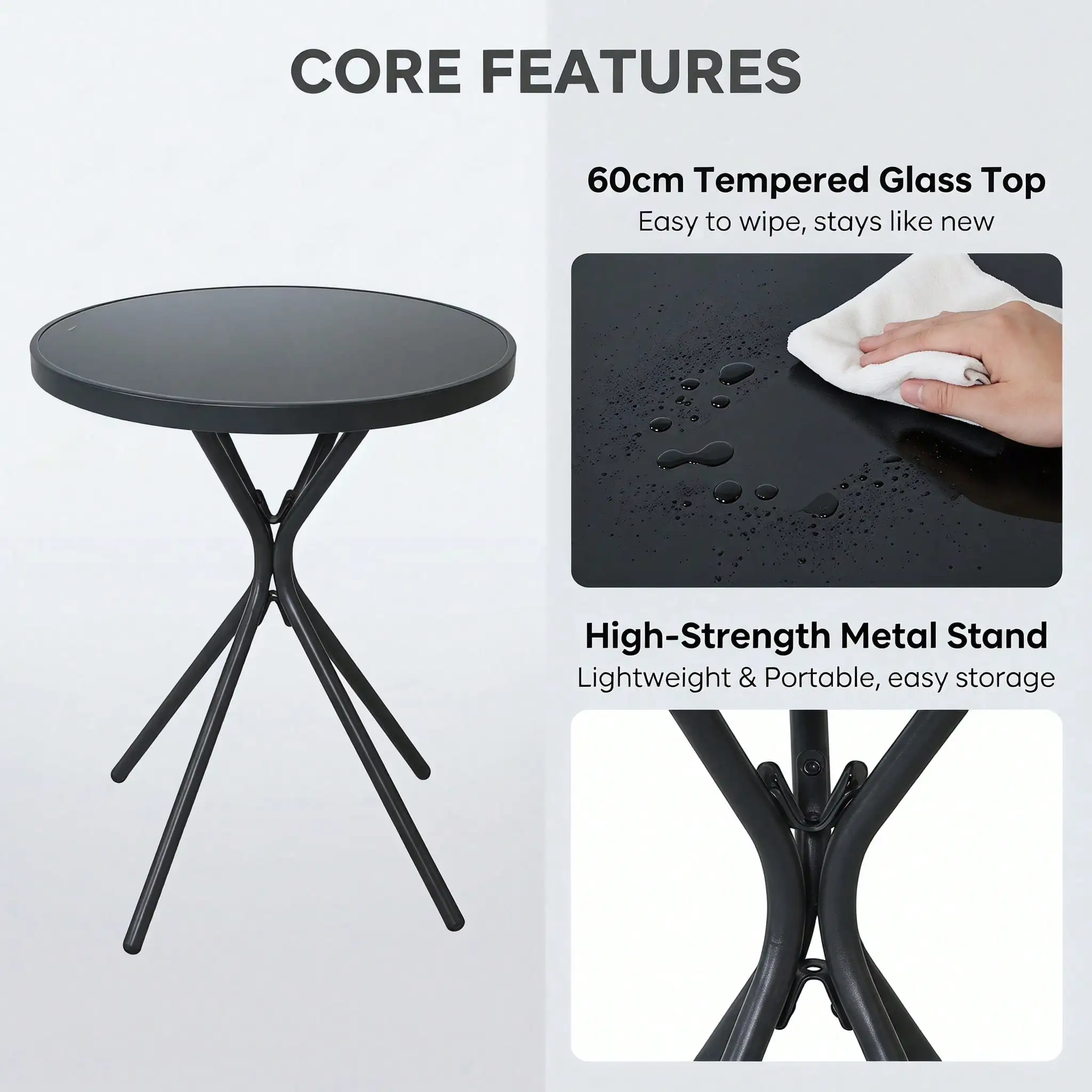 Outdoor Round Bistro Side Table: Versatile Metal Coffee Table/End Table/Accent Table With Tempered Glass Top, Compact Outdoor Furniture Solution For Patio Or Home Use