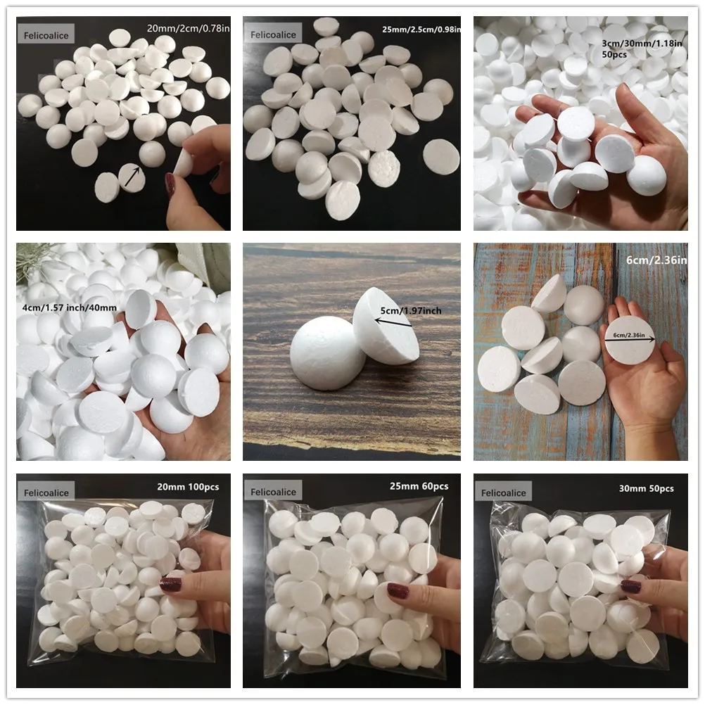 2/2.5/3/4/5/6cm Half Round Solid Polystyrene Styrofoam Foam Balls for DIY Christmas Kids Craft Painted