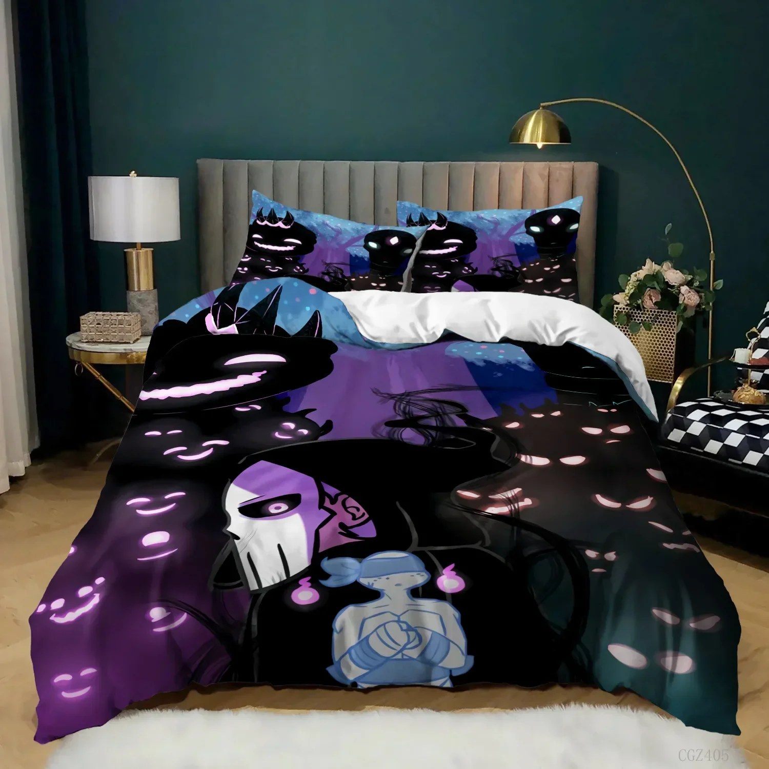 

Halloween Duvet Cover King/Queen Size,skull Grim Reaper with Scythe Bedding for Kids Boys Teen,horror Skeleton Quilt Cover,black