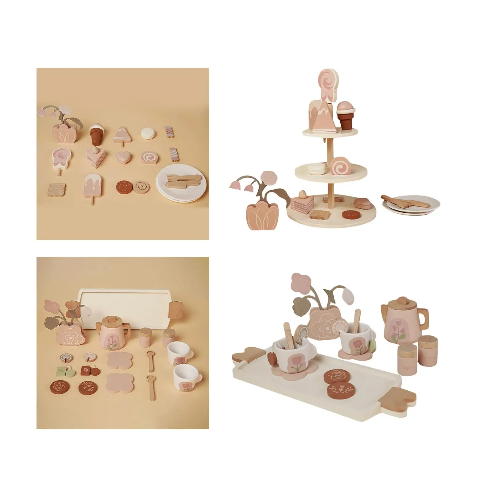 Houten Pretend Tea Party Set Dessert-speelset voor kinderen met theepot en servies Rollenspel Keukenspeelgoed voor jongens en meisjes