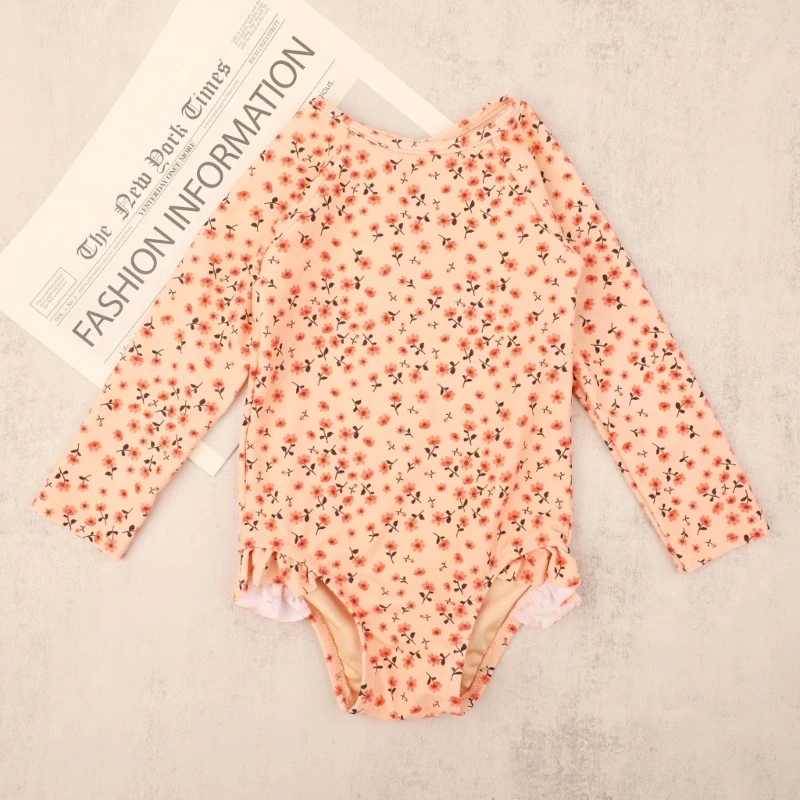 New Summer Quick Dry Long Sleeves Ruffle Baby Swimsuit UPF50+ Sunscreen Baby Girls One-piece Bikini Swimwear Kids Bathing Suit