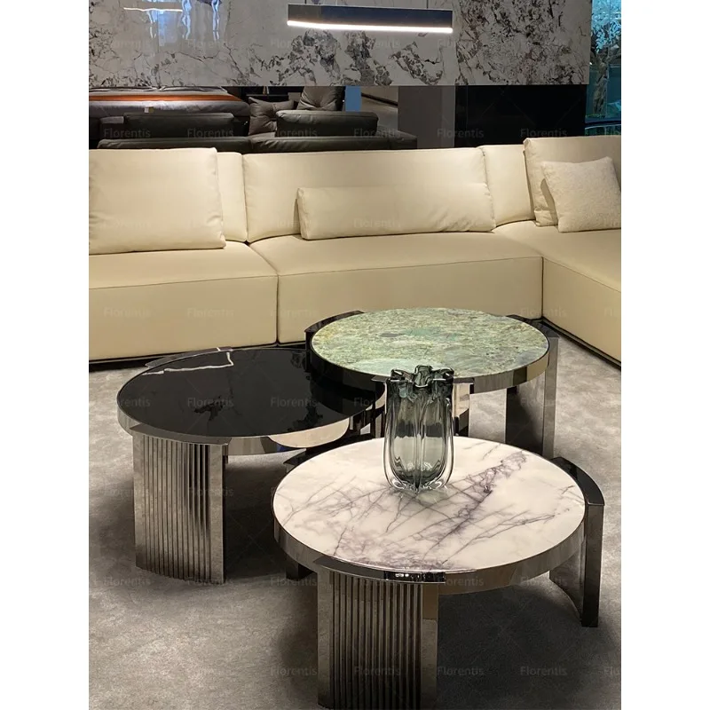 

High-end Italian light luxury minimalist coffee table round table natural imported luxury stone coffee table