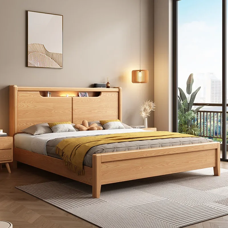 Modern Nordic ash wood craft solid wood bed, household small apartment 1.5m single 1.8m master bedroom double bed