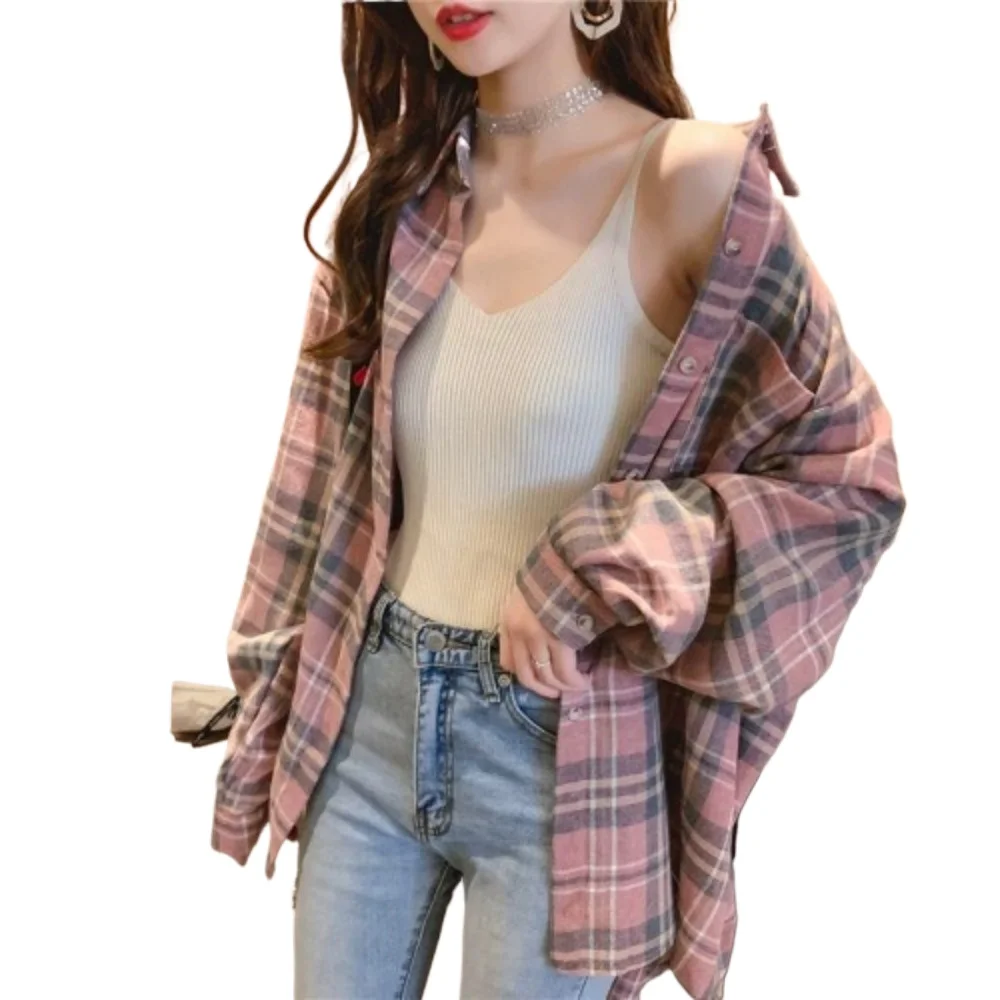 Loose and comfortable Retro Women\'s Plaid Blouse Long Sleeve Check Shirt Female Basic Cheap Women\'s Korean Fashion Clothes