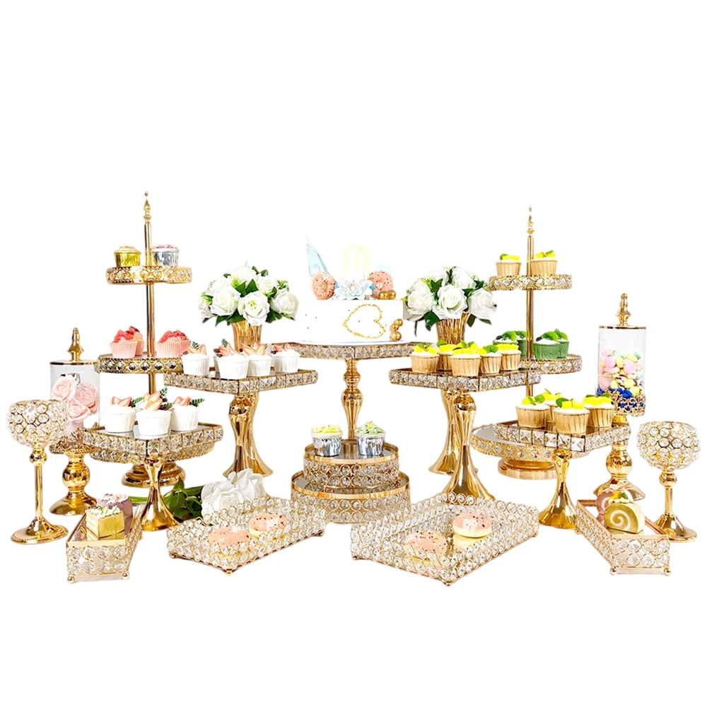 3Pcs-19Pcs/lot Gold Square Cake Stand Set Metal Dessert Table Display for Wedding, Birthday, Anniversary, Baby Shower, Party.