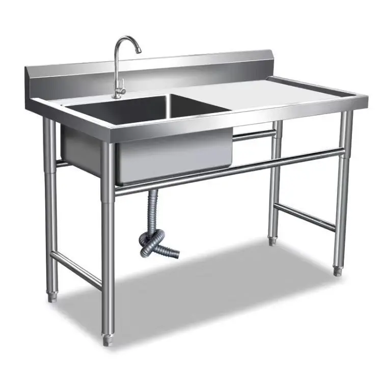 

Thickened 304 stainless steel sink single double pool sink with bracket commercial kitchen canteen dishwashing sink