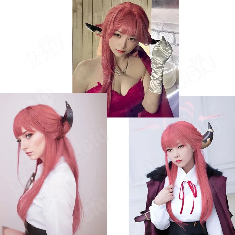 Peluca de Cosplay Rikuhachima Aru HSIU 60CM pelo largo rosa ahumado peluca sintética resistente al calor + gorro de peluca juego archivo azul peluca cosplay